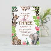 Dierensafari Derde Verjaardag Jong Wild en Drie Kaart (Staand voorkant)