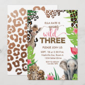 Dierensafari Derde Verjaardag Jong Wild en Drie Kaart (Voorkant / Achterkant)