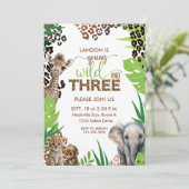 Dierensafari Derde Verjaardag Jong Wild en Drie Kaart (Staand voorkant)