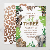 Dierensafari Derde Verjaardag Jong Wild en Drie Kaart (Voorkant / Achterkant)