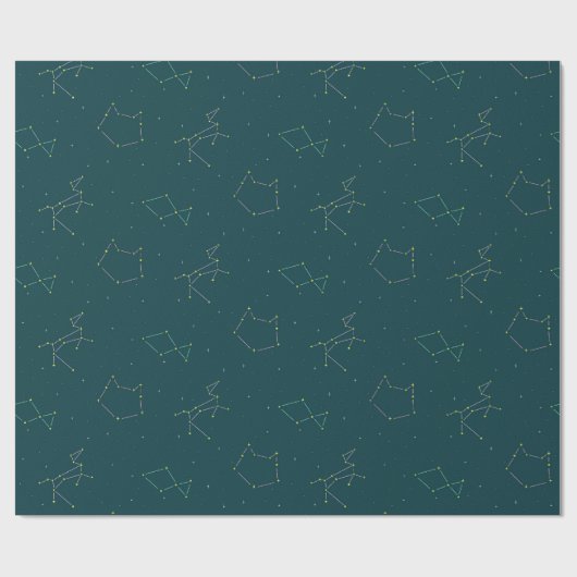 Dierensterrenbeelden Blauwgroen Night Sky Wrapping Cadeaupapier (Vlak)