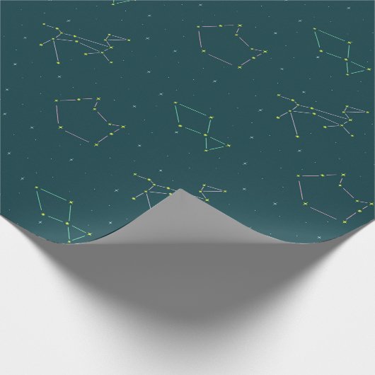 Dierensterrenbeelden Blauwgroen Night Sky Wrapping Cadeaupapier (Hoek)