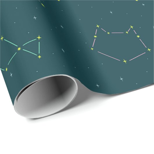 Dierensterrenbeelden Blauwgroen Night Sky Wrapping Cadeaupapier (Rol Hoek)