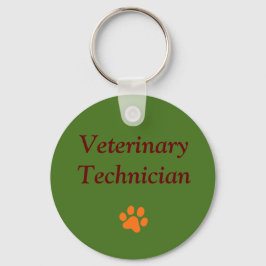 Dierentechnicus/Oranje Pootafdruk/Groen Sleutelhanger