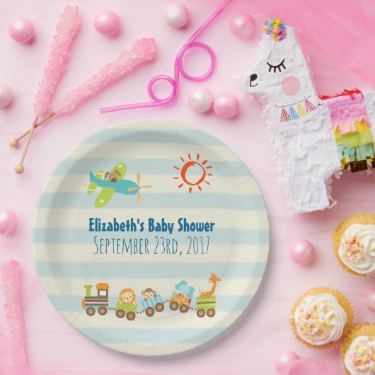 Dierentrein en Baby shower van vliegtuigjongen Papieren Bordje (Feest)