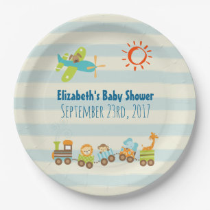Dierentrein en Baby shower van vliegtuigjongen Papieren Bordje