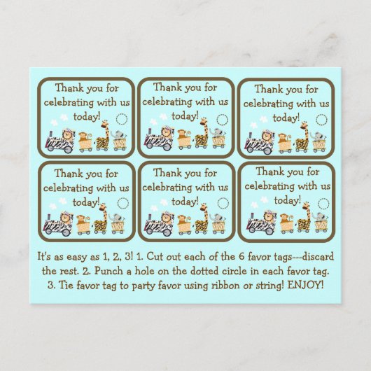 Dierentreinen Baby shower voor Labels Briefkaart (Voorkant)