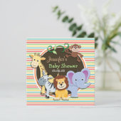 Dierentuin Baby shower, heldere regenboogstrepen Kaart (Staand voorkant)