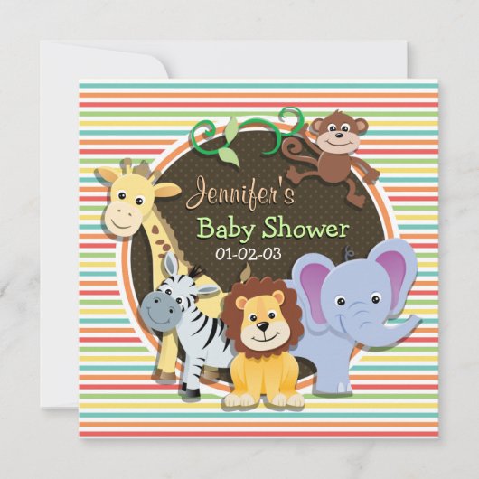 Dierentuin Baby shower, heldere regenboogstrepen Kaart (Voorkant)