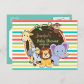 Dierentuin Baby shower, heldere regenboogstrepen Uitnodiging Briefkaart (Voorkant / Achterkant)