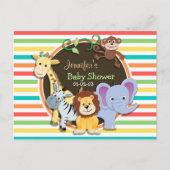 Dierentuin Baby shower, heldere regenboogstrepen Uitnodiging Briefkaart (Voorkant)