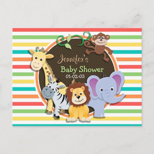 Dierentuin Baby shower, heldere regenboogstrepen Uitnodiging Briefkaart (Voorkant)