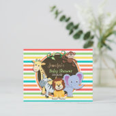 Dierentuin Baby shower, heldere regenboogstrepen Uitnodiging Briefkaart (Staand voorkant)