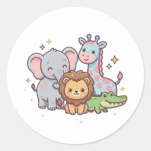 Dierentuin Cute Dier Kawaii Kinderen Wilde Safari  Ronde Sticker