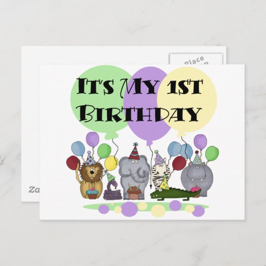 Dierentuin Dieren 1e Verjaardag Tshirts en geschen Briefkaart (Voorkant / Achterkant)