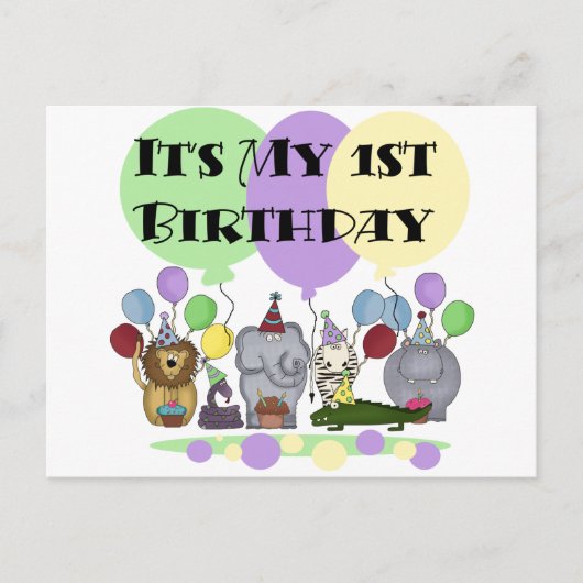 Dierentuin Dieren 1e Verjaardag Tshirts en geschen Briefkaart (Voorkant)