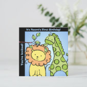 Dierentuin Dieren Giraffe Leeuw Verjaardag Custom  Kaart (Staand voorkant)