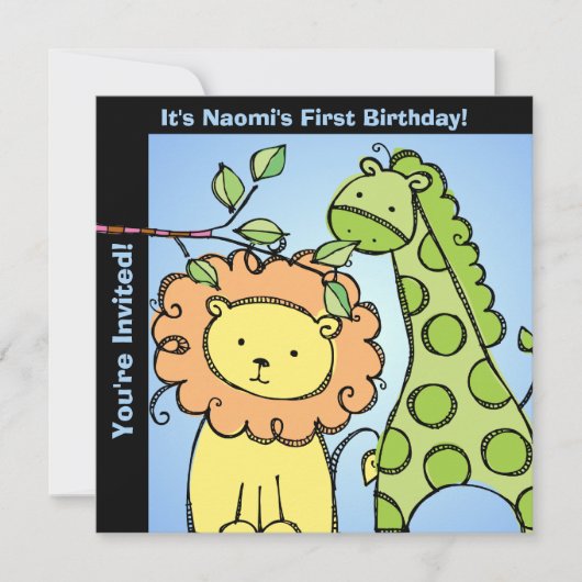 Dierentuin Dieren Giraffe Leeuw Verjaardag Custom Kaart (Voorkant)