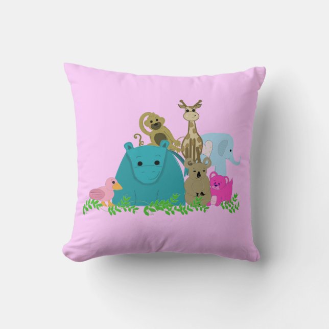 Dierentuin Dieren met Klimplanten Kussen (Voorkant)