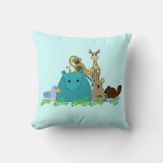 Dierentuin Dieren met Klimplanten Kussen (Voorkant)