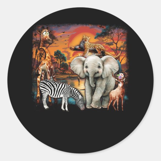 Dierentuin Dieren Wildlife Verjaardagsfeestje Wild Ronde Sticker (Voorkant)