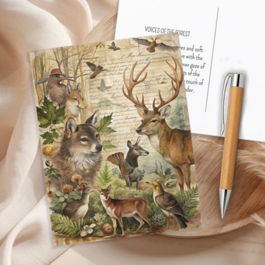 Dierentuin in het bos wolf herten natuur briefkaart