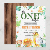 Dierentuin mr onederful verjaardagsuitnodiging kaart (Voorkant / Achterkant)