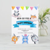 Dierentuin Thema Baby Shower Met Pasgeboren Dieren Kaart (Staand voorkant)