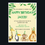 Dierentuin Thema Kinderverjaardagsfeestje Kaart<br><div class="desc">Dit is onze speciale uitnodiging voor een verjaardagsfeestje met een dierentuin thema,  Met groene bladeren en dieren zoals een aap,  kangoeroe,  giraffe en een papegaai.
Ontworpen voor kinderen die van de dierentuin houden en jongens of meisjes die van dieren houden.</div>