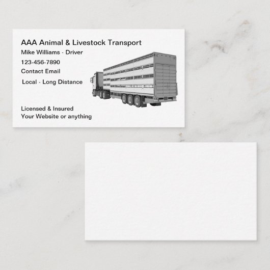 Dierenvervoer en veetransport visitekaartje (Voorkant / Achterkant)