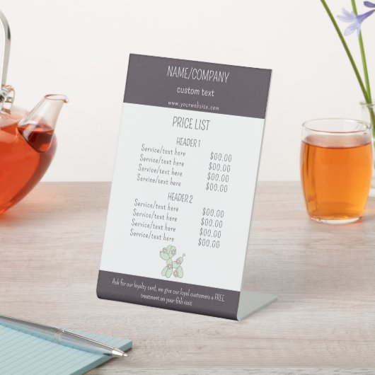 Dierenverzorging ballon hond service prijslijst reclamebord met voetstuk (Insitu)