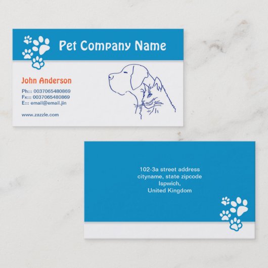 Dierenverzorging Huisdier veterinair of verzorgend Visitekaartje (Voorkant / Achterkant)