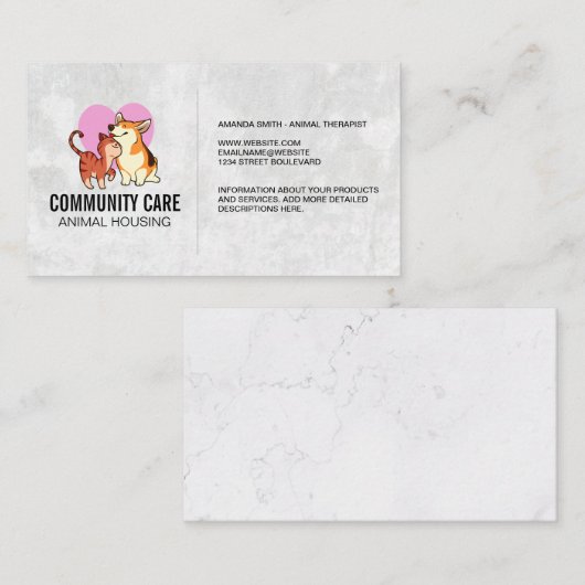 Dierenverzorging | Huisdieroppas | Marmeren Visite Visitekaartje (Voorkant / Achterkant)