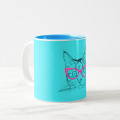 dierenvriend | Cute Blue Cat in roze glazen Tweekleurige Koffiemok (Voorkant links)