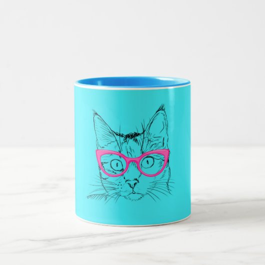 dierenvriend | Cute Blue Cat in roze glazen Tweekleurige Koffiemok (Center)
