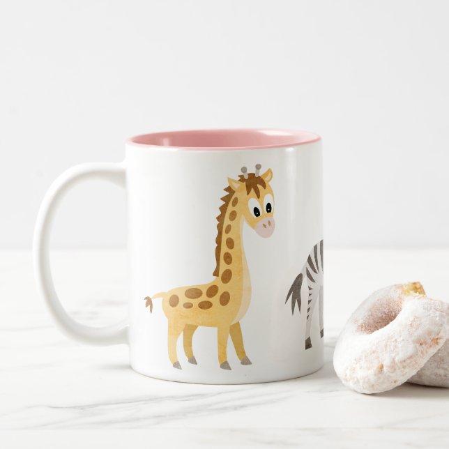 dierenvriend Giraffe en Zebra Tweekleurige Koffiemok (Met donut)