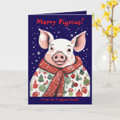 Dierenvriend Kerst varken Ingepakt in een vakantie Kaart (Gele Bloem)