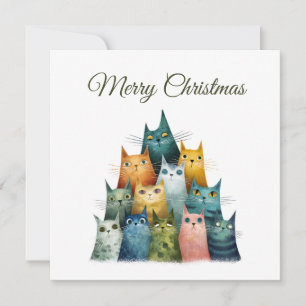 Dierenvriend Kerstboom met Moppige Katten Feestdagenkaart