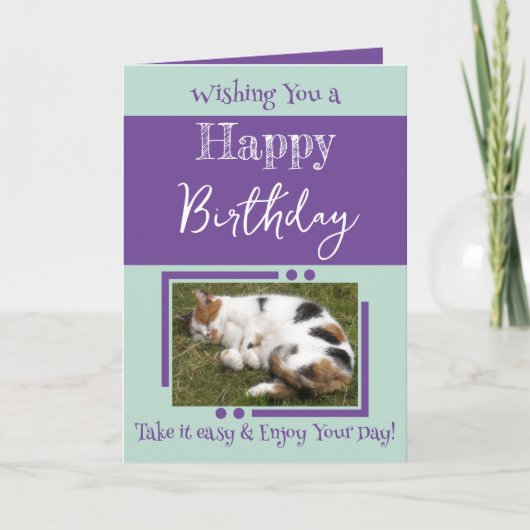 Dierenvriend voegt foto paarse groene verjaardag t kaart (Voorkant)