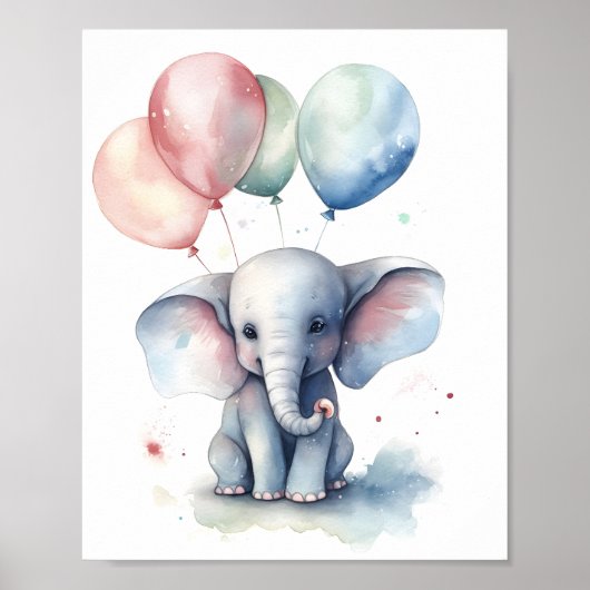 Dierenvriend Waterverf Illustratie Leuke Olifant Poster (Voorkant)