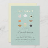 Dierenvriendelijke Baby shower Blauwgroen uitnodig Kaart (Voorkant / Achterkant)