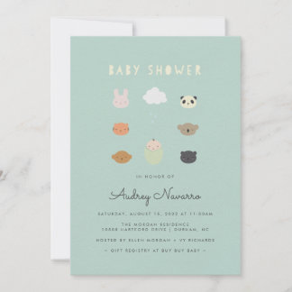 Dierenvriendelijke Baby shower Blauwgroen uitnodig Kaart