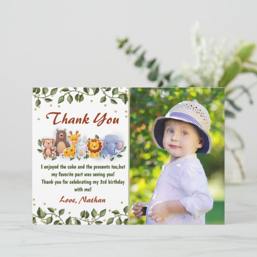 Dierenvriendelijke dierentuin, Greenery Birthday F Bedankkaart (Staand voorkant)