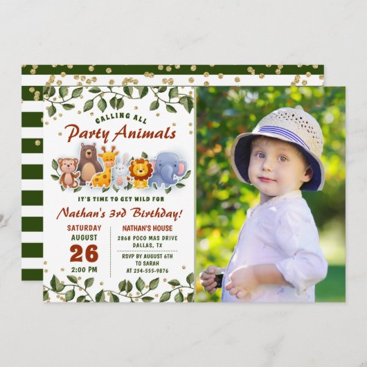 Dierenvriendelijke dierentuin, Greenery Birthday F Kaart (Voorkant / Achterkant)