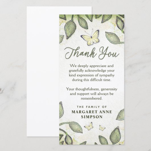 Dierenvriendelijke groene vlindervlinder bedankkaart (Voorkant / Achterkant)