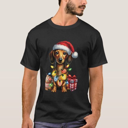 Dierenvrienden Dachshund Dog Santa Hat Christma T-shirt (Voorkant)