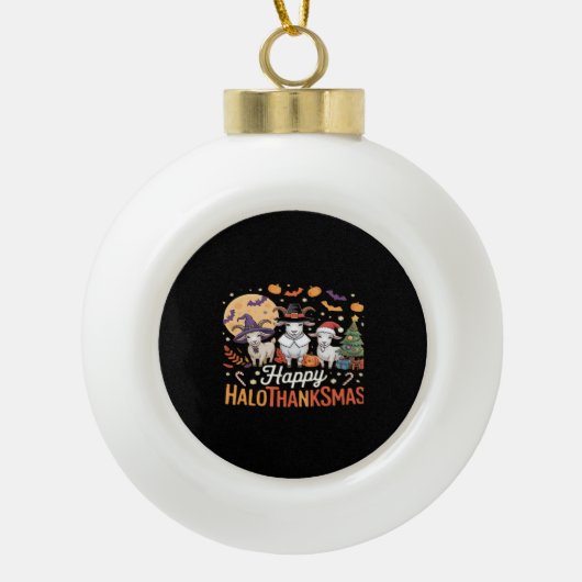 Dierenvrienden-eigenaars Happy Hallothanksmas Esse Keramische Bal Ornament (Voorkant)