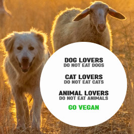 Dierenvrienden eten geen dieren, veganactivisme, ronde sticker