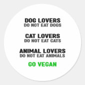 Dierenvrienden eten geen dieren, veganactivisme, ronde sticker (Voorkant)