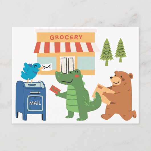 Dierenvrienden in het Mailbox briefkaart (Voorkant)